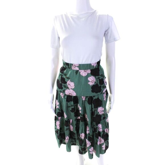 The Westside Womens Silk Floral Print Tiered Elastic A-Line Skirt Green Size XS - Picture 1 of 6